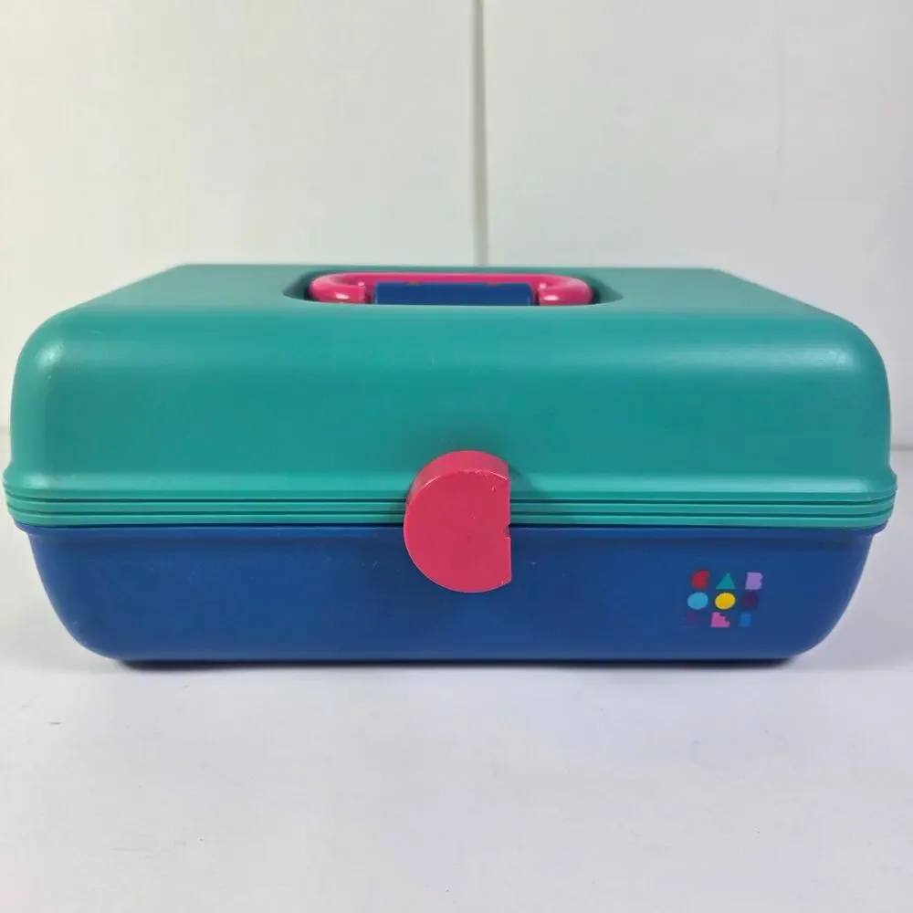 Vintage 90s Caboodles Model 2602 Makeup Case Organizer Teal/Blue/Pink USA Made